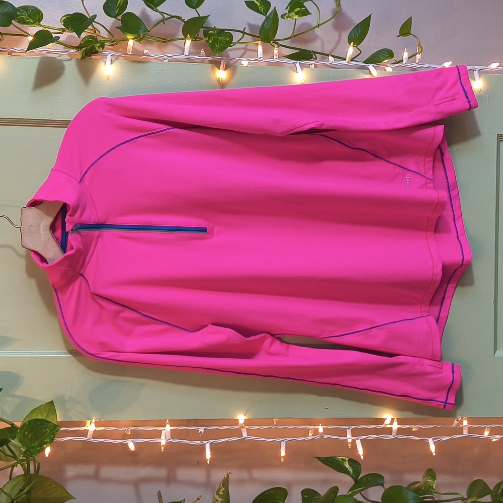 Women's Hind Zip Mockneck Pink Blue Fitted Long Sleeve Running Top L
